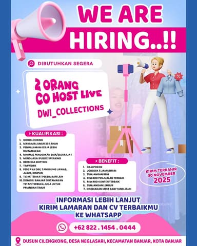 Lowongan Kerja Co-Host Live Dwi Collections di Kota Banjar